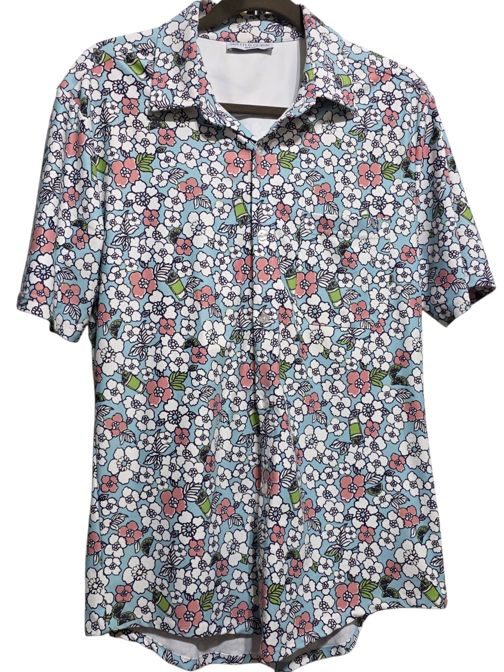 Smith & Quinn Floral Button Front Men's Golf Polo Shirt M Blue Pink  Preppy
